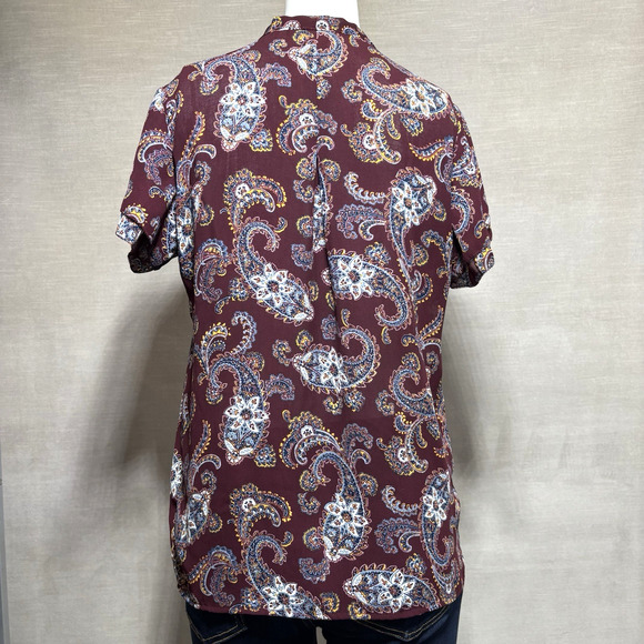 Lands End Classic Short Sleeve Tie Front Colorful Paisley Blouse Career Size 2 - Picture 4 of 8